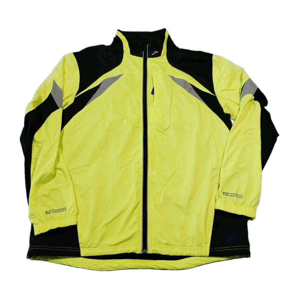 Brooks Nightlife Running Jacket Mens L Neon Green Hi Viz Reflective Windbreaker